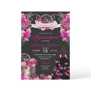 Magenta and Black Cowgirl Western Quinceanera