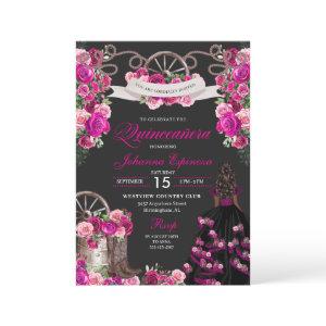 Magenta and Black Cowgirl Western Quinceanera