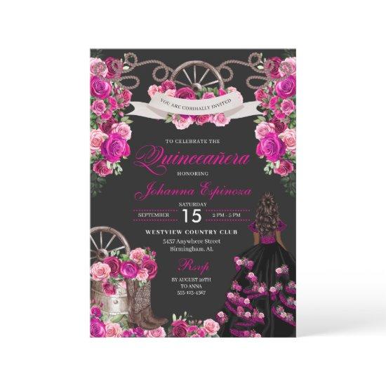 Magenta and Black Cowgirl Western Quinceanera
