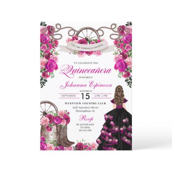 Magenta and Black Cowgirl Western Quinceanera