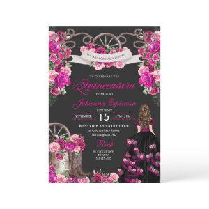 Magenta and Black Cowgirl Western Quinceanera