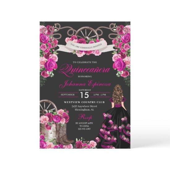 Magenta and Black Cowgirl Western Quinceanera