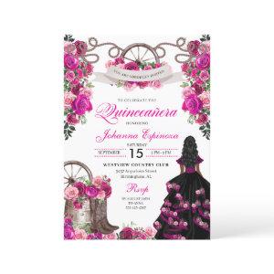 Magenta and Black Cowgirl Western Quinceanera