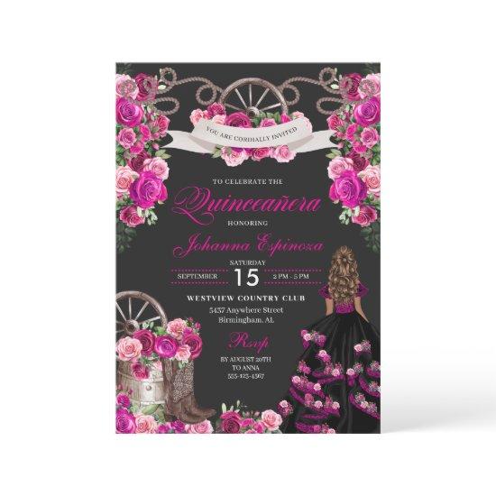 Magenta and Black Cowgirl Western Quinceanera