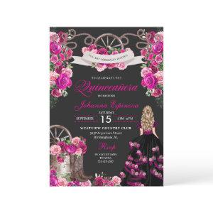 Magenta and Black Cowgirl Western Quinceanera