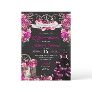Magenta and Black Cowgirl Western Quinceanera