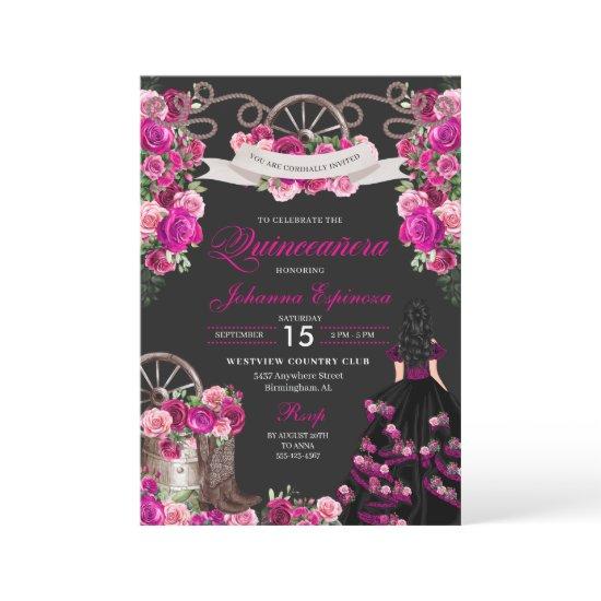 Magenta and Black Cowgirl Western Quinceanera