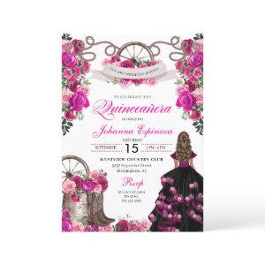 Magenta and Black Cowgirl Western Quinceanera