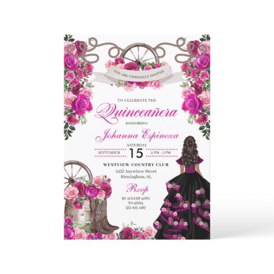 Magenta and Black Cowgirl Western Quinceanera