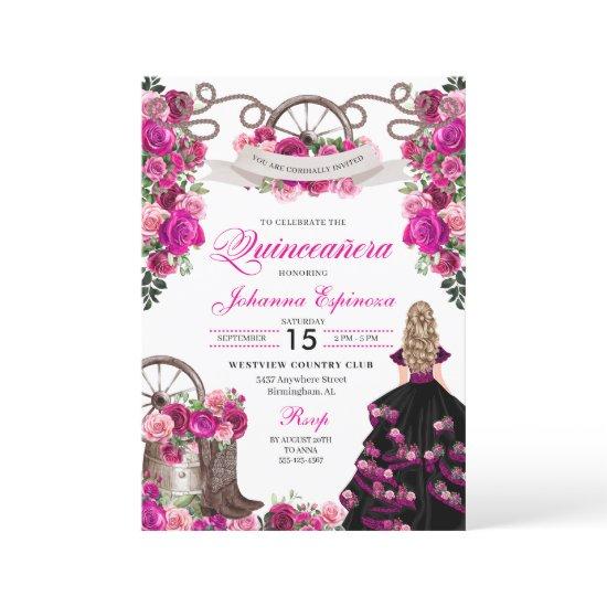 Magenta and Black Cowgirl Western Quinceanera