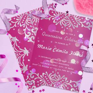 Magenta And Silver Elegant Shimmery Quinceañera