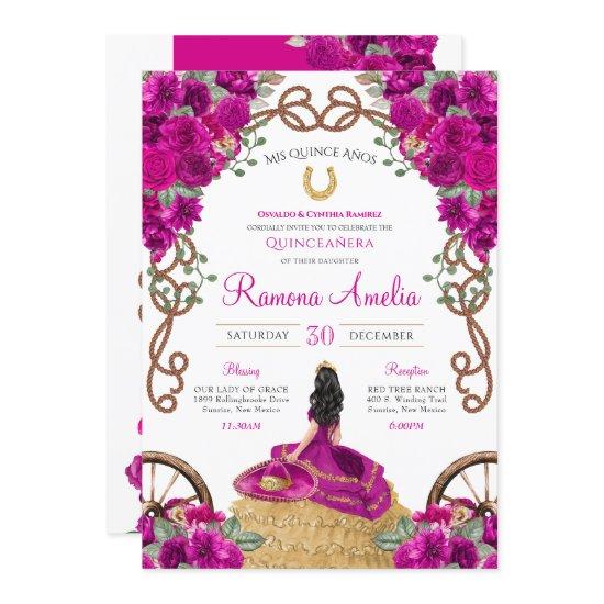 Magenta Fuchsia Pink Floral Western Quinceañera