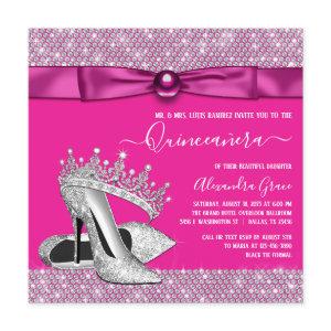 Magenta Hot Pink Diamond Tiara Shoe Quinceanera