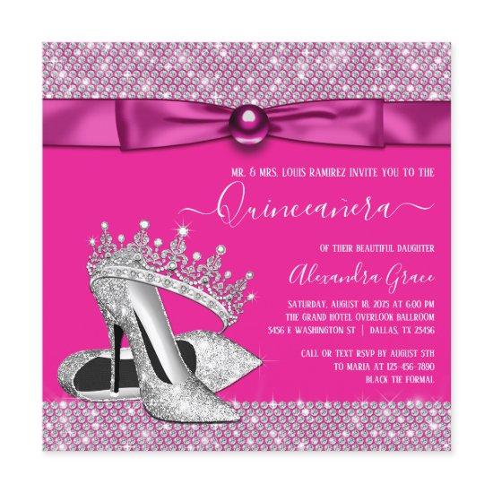 Magenta Hot Pink Diamond Tiara Shoe Quinceanera