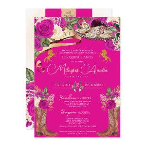 Magenta Hot Pink Roses Fancy Charro Quinceañera