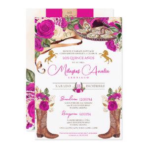Magenta Hot Pink Roses Fancy Charro Quinceanera