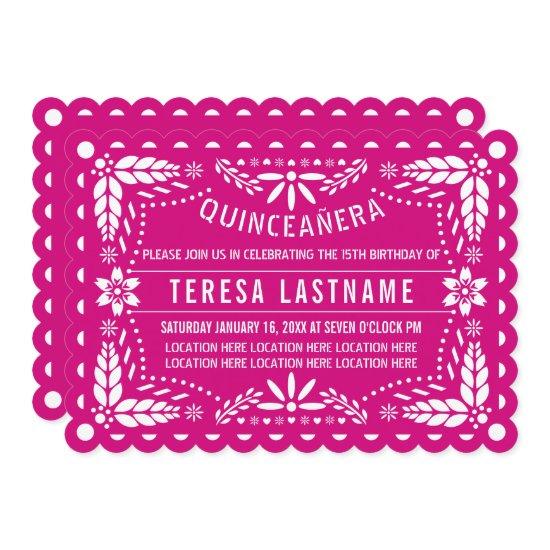 Magenta pink and white papel picado Quinceañera