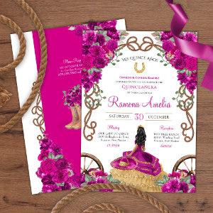 Magenta Pink Floral Western Charra Quinceañera