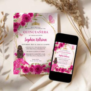 Magenta Pink Glam Gold Floral Princess Quinceañera