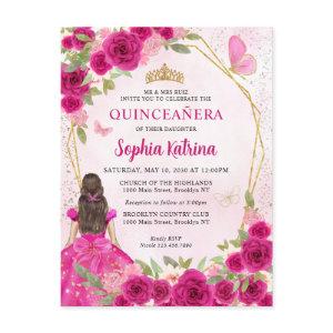 Magenta Pink Glam Gold Floral Princess Quinceañera  Postcard