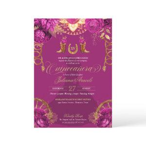 Magenta Pink Gold Roses Charro Western Quinceanera