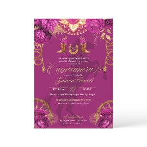 Magenta Pink Gold Roses Elegant Charro Quinceanera