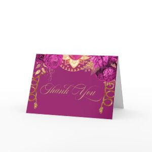 Magenta Pink & Gold Roses Elegant Charro Western Thank You Card