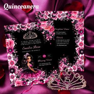 Magenta Pink Quinceanera Dress Floral