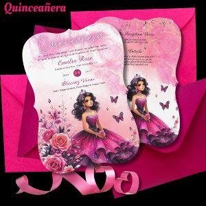 Magenta Pink Quinceanera Dress Floral Butterflies