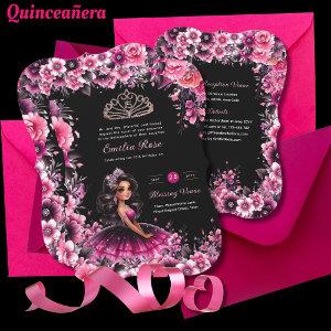 Magenta Pink Quinceanera Dress Floral