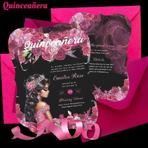 Magenta Pink Quinceanera Dress Floral