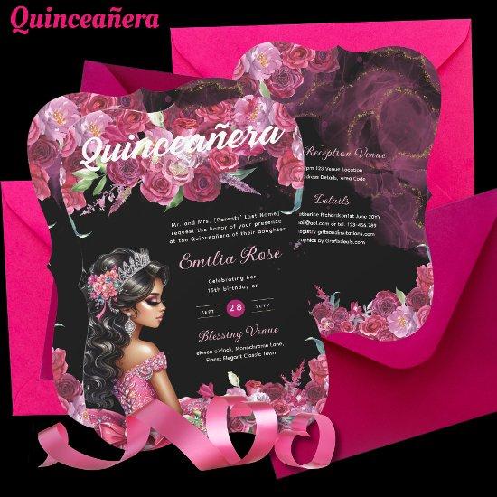 Magenta Pink Quinceanera Dress Floral