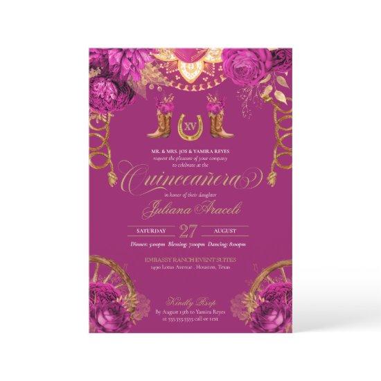 Magenta Pink Roses Country Western Quinceanera