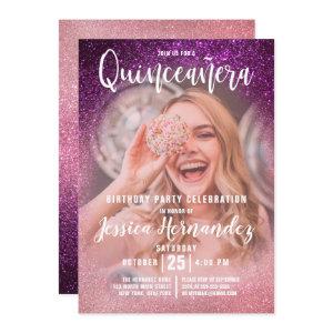 Magenta Pink Triple Glitter Photo Quinceañera