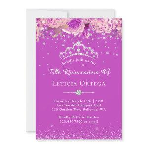 Magenta Purple Floral Diamond Tiara Quinceanera