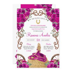 Magenta Western Charro Hot Pink Floral Quinceañera