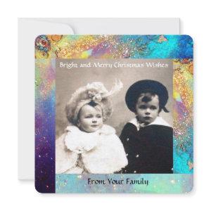 MAGIC BUTTERFLY PLANT GOLD BLUE SPARKLES Christmas Holiday Card