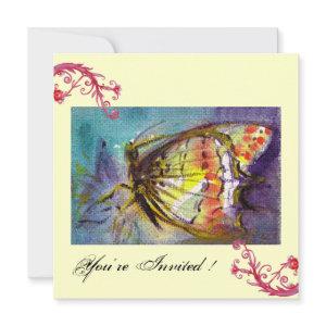 MAGIC BUTTERFLY WITH RED FLORAL SWIRLS ,blue cream