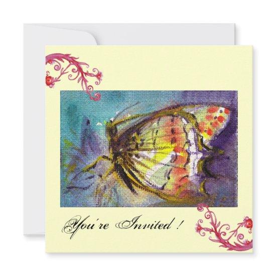 MAGIC BUTTERFLY WITH RED FLORAL SWIRLS ,blue cream