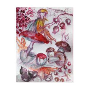 MAGIC FOLLET OF MUSHROOMS Red White Floral Fantasy Postcard