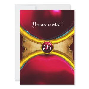 MAGIC RINGS ,MONOGRAM parchment gem red burgundy
