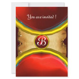 MAGIC RINGS ,MONOGRAM parchment gem red