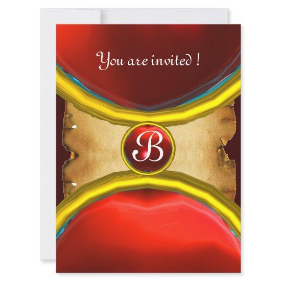 MAGIC RINGS ,MONOGRAM parchment gem red