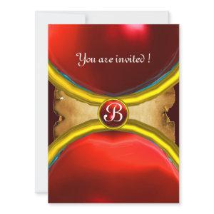 MAGIC RINGS ,MONOGRAM parchment gem red