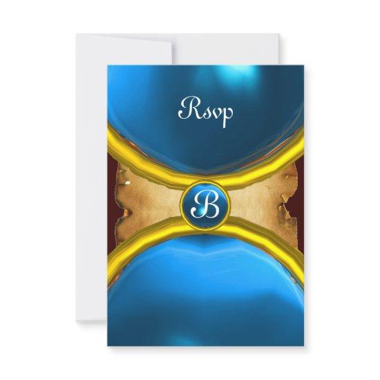 MAGIC RINGS ,MONOGRAM parchment rsvp gem blue