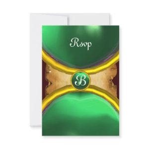 MAGIC RINGS ,MONOGRAM parchment rsvp gem green
