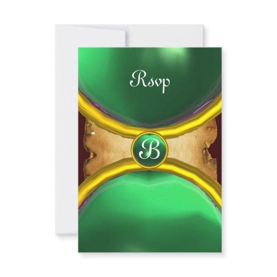 MAGIC RINGS ,MONOGRAM parchment rsvp gem green