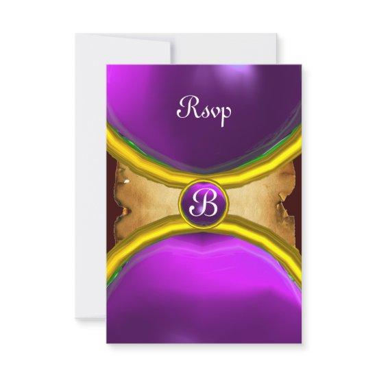 MAGIC RINGS ,MONOGRAM parchment rsvp gem purple