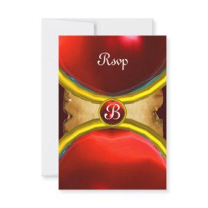 MAGIC RINGS ,MONOGRAM parchment rsvp gem red