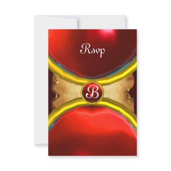 MAGIC RINGS ,MONOGRAM parchment rsvp gem red